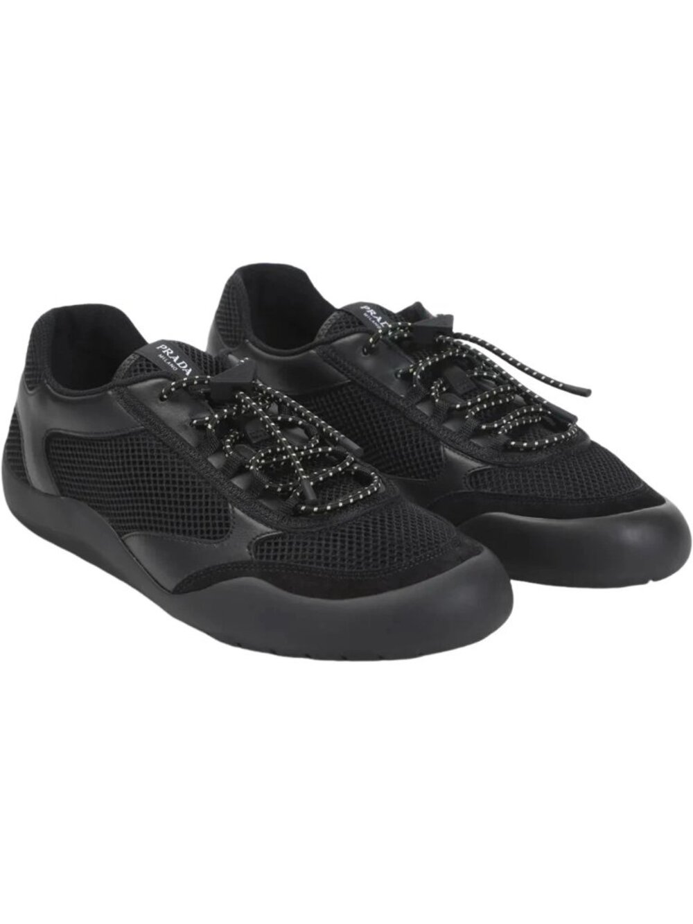 $1120 PRADA Speedrock leather and mesh fabric Black Sneakers Size UK 8